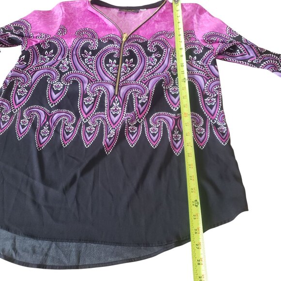 Bob Mackie‎ Womens Wearable Art Zipper Blouse Size M Paisley Artsy Boho Electric - Picture 5 of 9
